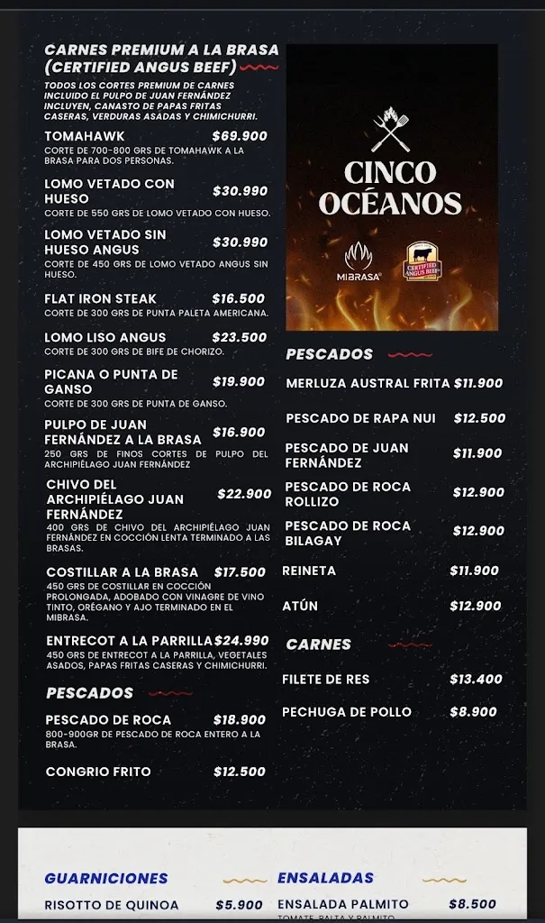 Menu_Cinco Océanos Sunset Restaurant_Algarrobo_image_2