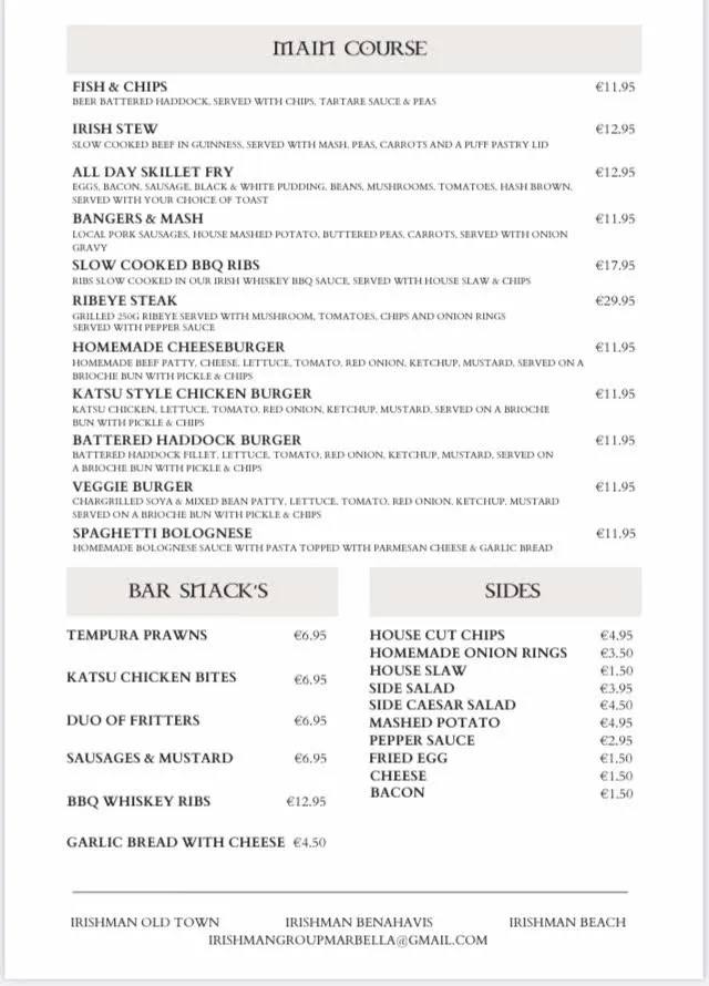 Menu_The Irishman Benahavis  part of the Irishman Group Marbella_Benahavís_image_2