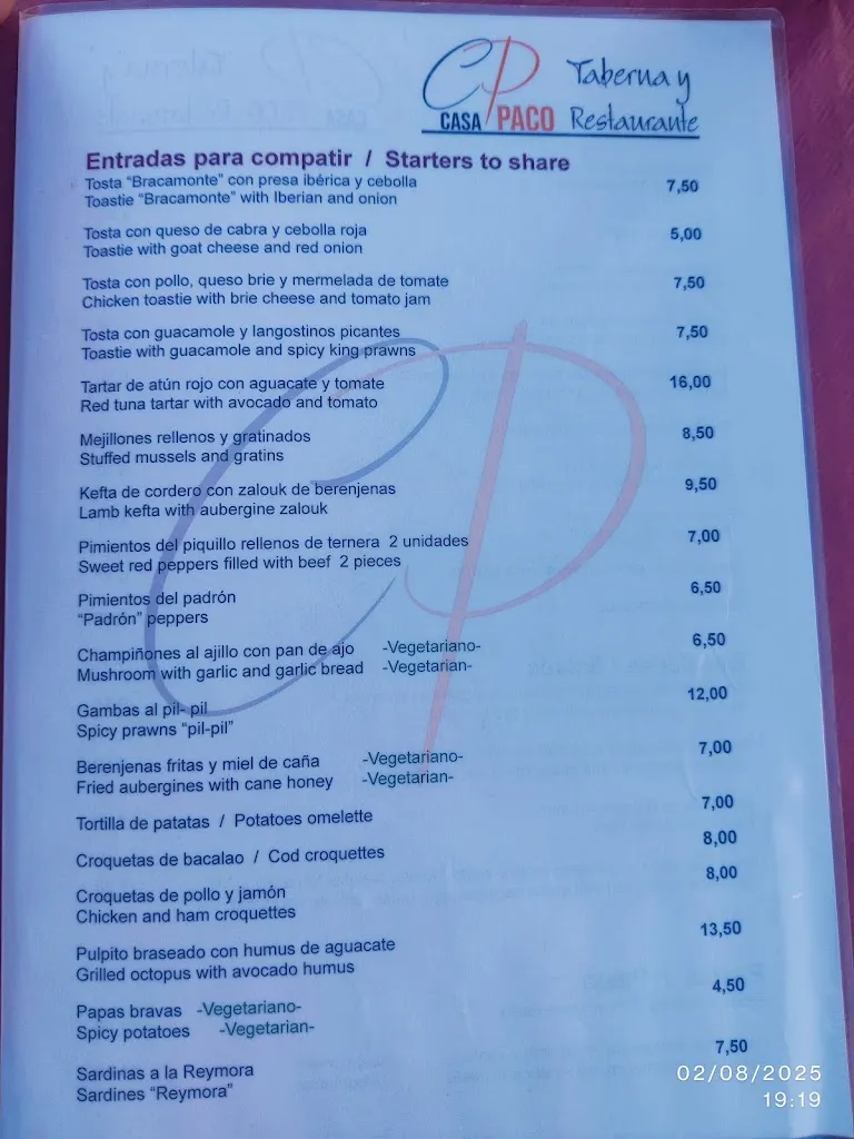 Menu_Taberna Restaurante Casa Paco_Cómpeta_image_1