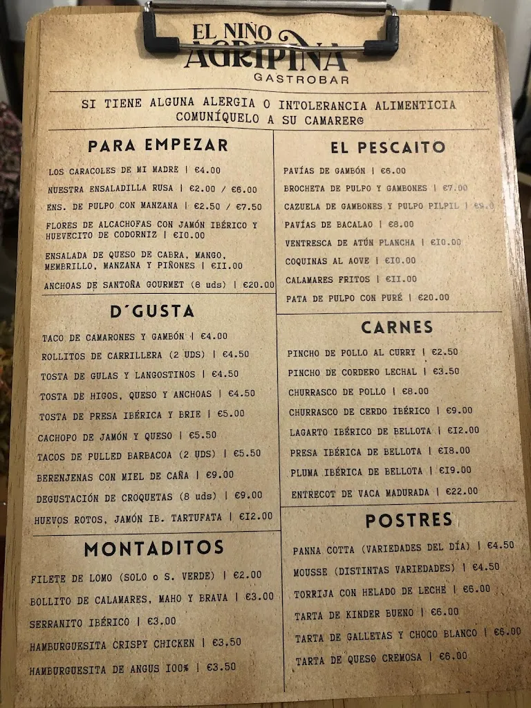 Menu_El Niño Agripina Gastrobar_Cuevas del Becerro_image_4