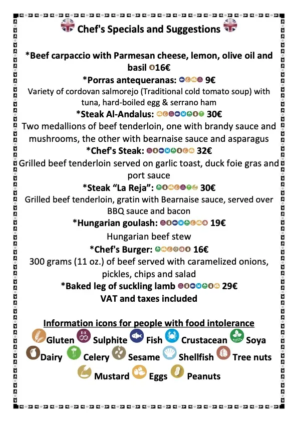 Menu_Restaurante La Reja. Steak House & Traditional Spanish Restaurant with Panoramic Views_Mijas_image_1