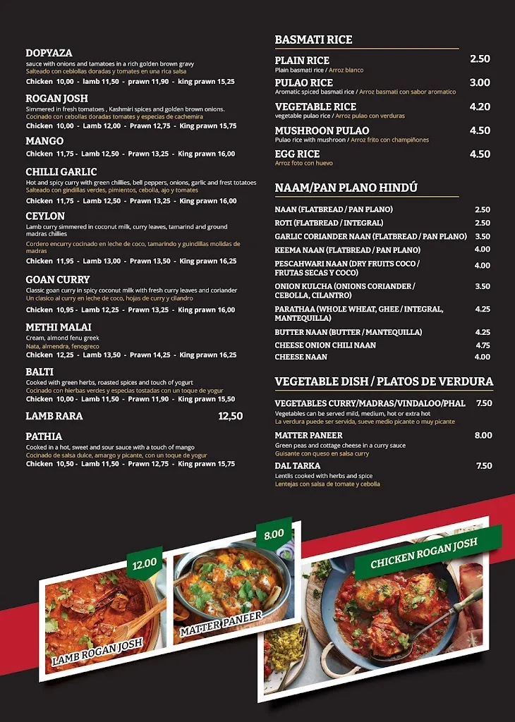 Menu_Three Flavors Restaurant Indian, Italian, Mexican_Mijas_image_2