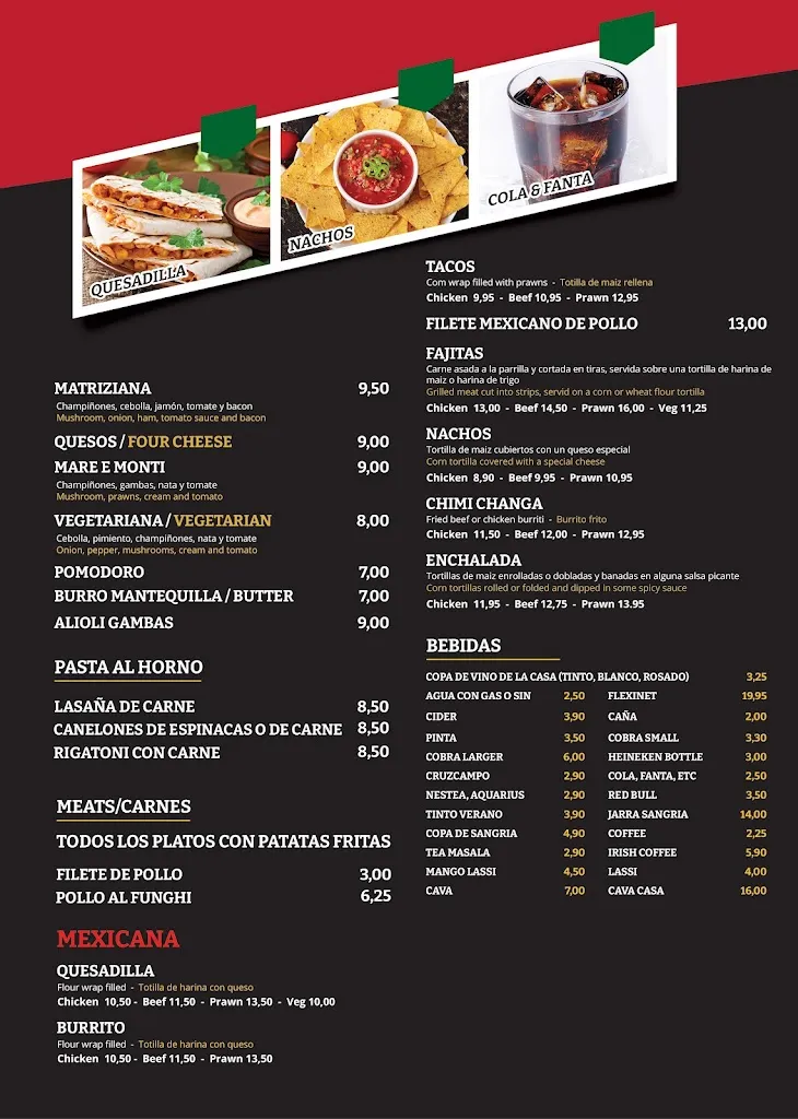 Menu_Three Flavors Restaurant Indian, Italian, Mexican_Mijas_image_4