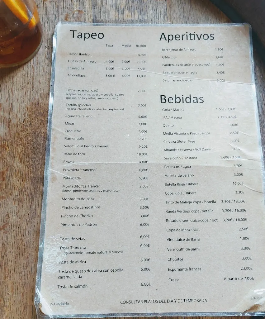 Menu_Bar La Tranca_Málaga_image_1