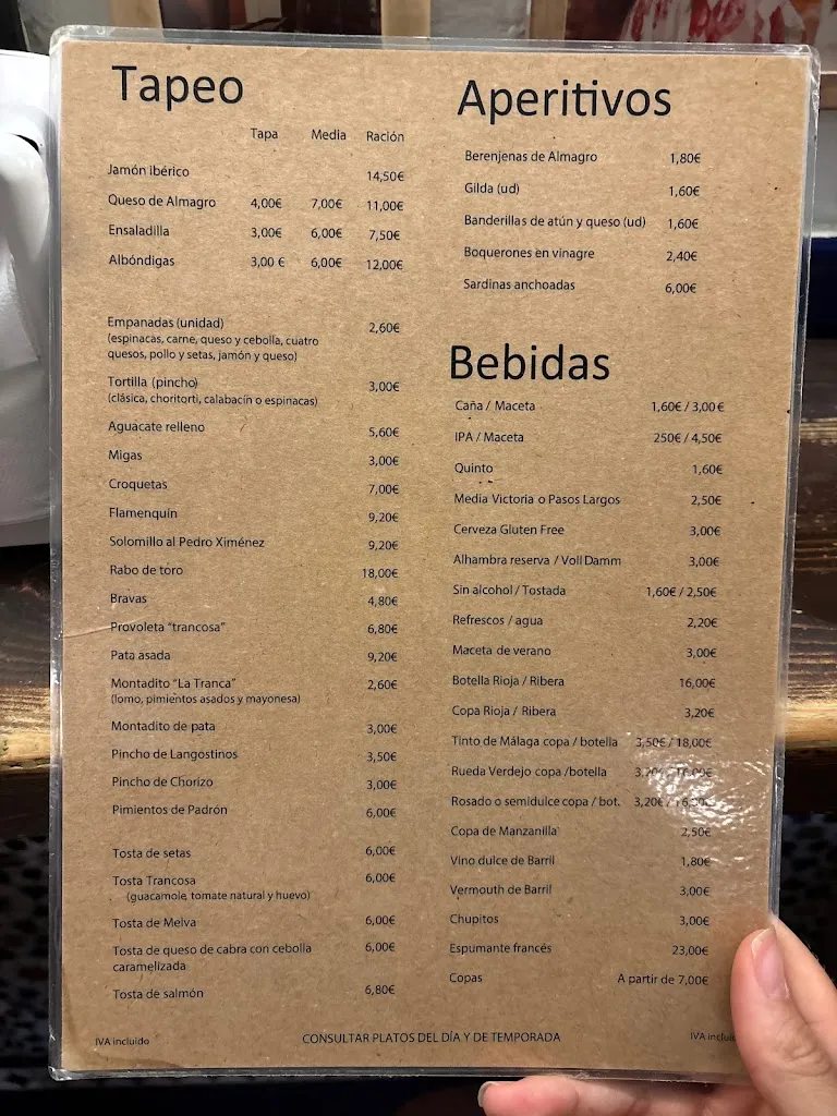 Menu_Bar La Tranca_Málaga_image_3