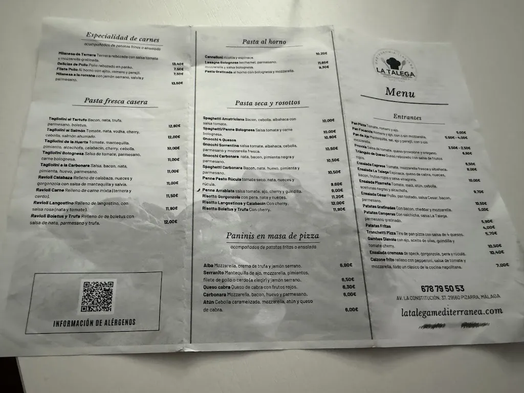 Menu_La Talega Mediterránea pizzeria_Pizarra_image_2
