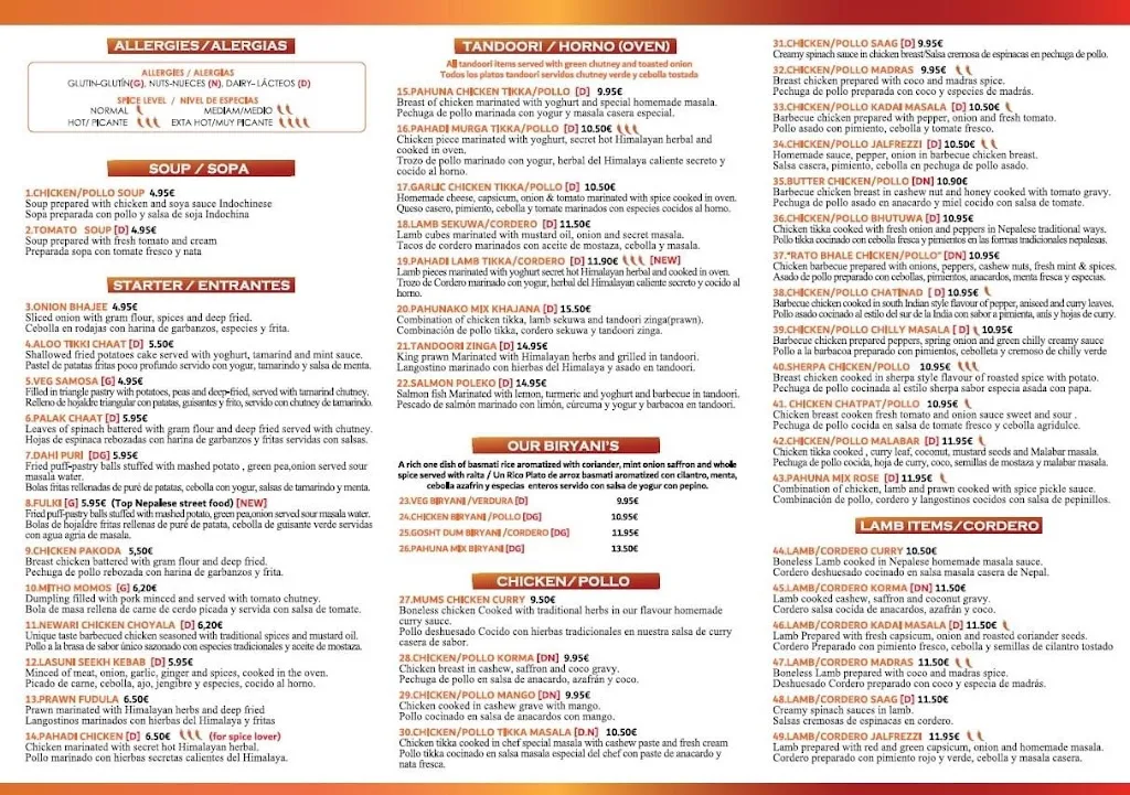 Menu_Pahuna Nepalese Restaurant Nerja_Nerja_immagine_2