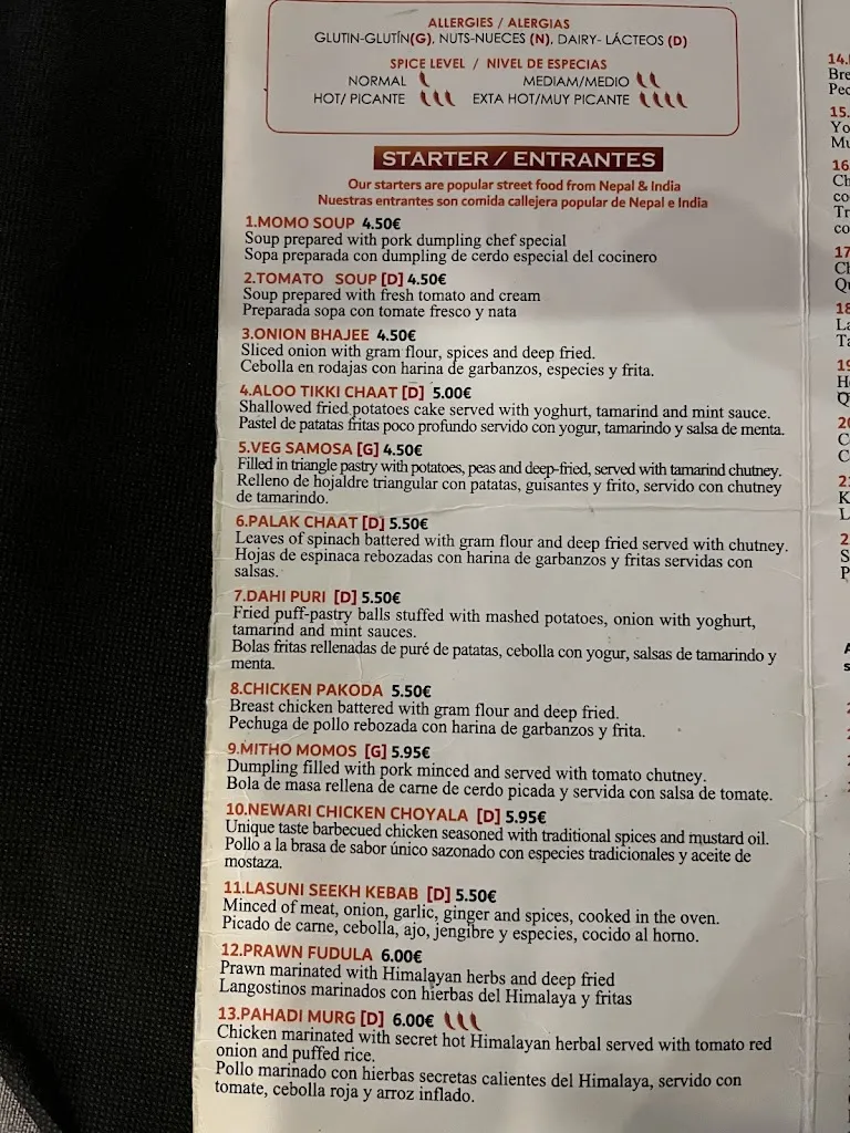 Menu_Pahuna Nepalese Restaurant Nerja_Nerja_immagine_4