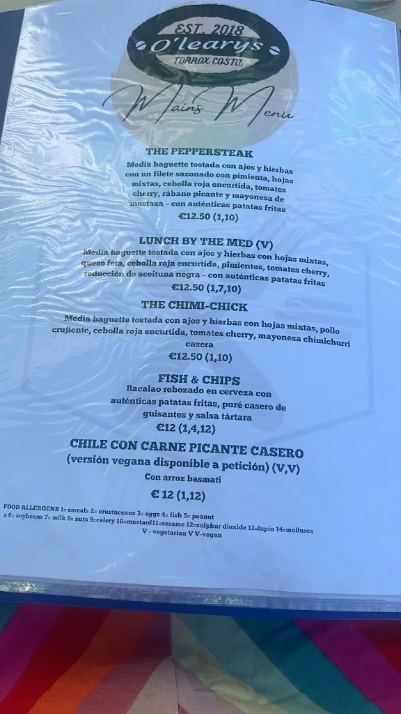 Menu_O Learys Torrox Costa_Torrox_image_1