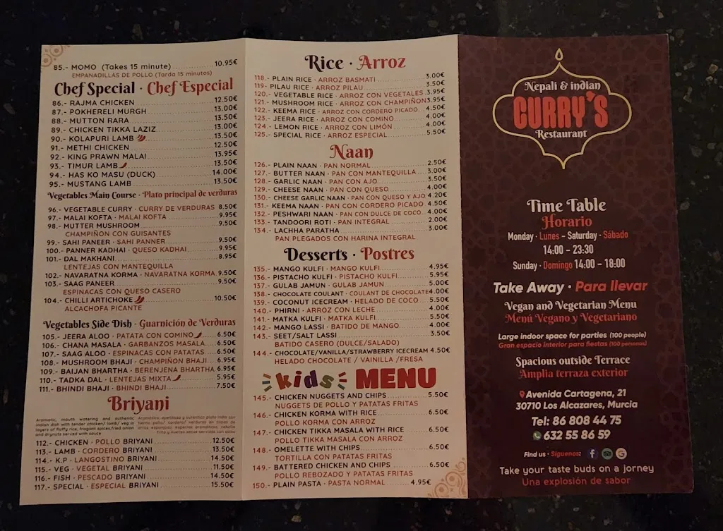 Menu_Currys Nepali_Alcázares Los_image_3