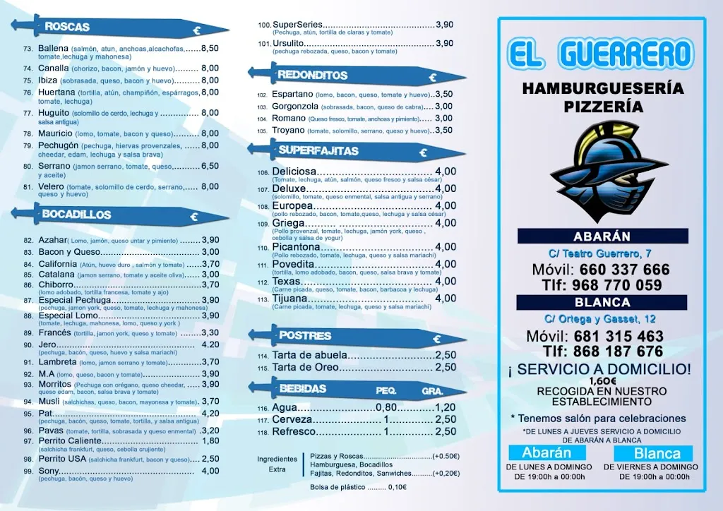 Menu_Pizzeria El Guerrero Abaran_Abarán_image_2