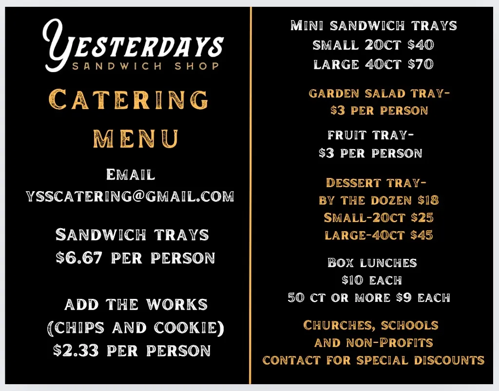 Menu_Yesterdays Sandwich Shop In Aledo_Aledo_image_2