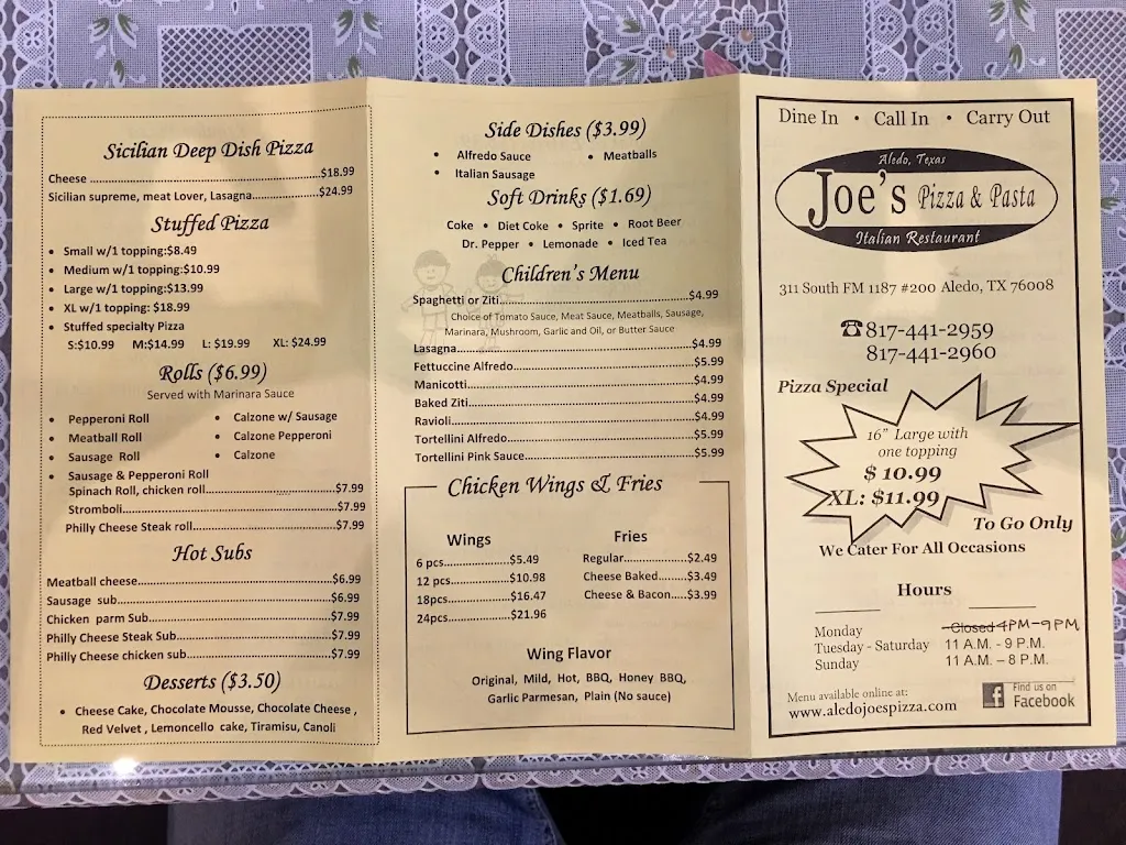 Menu_Joe's Pizza Pasta_Aledo_image_1