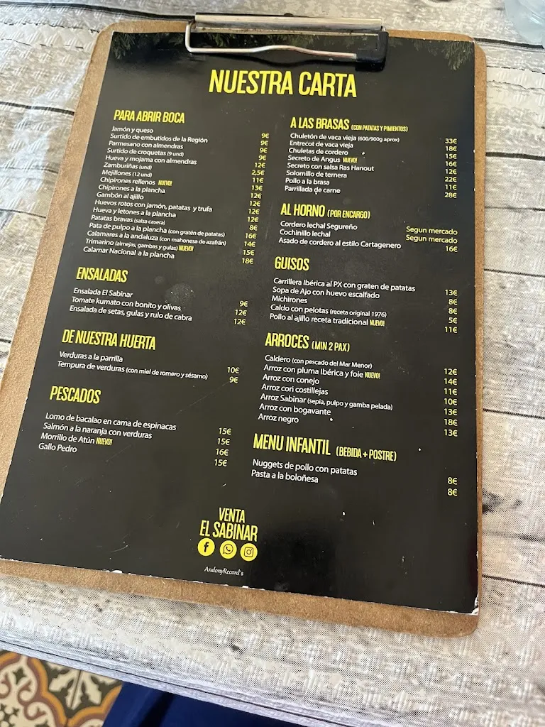 Menu_Venta El sabinar / Carne a la Brasa / Arrocerias en la Manga_Atamaría_image_1