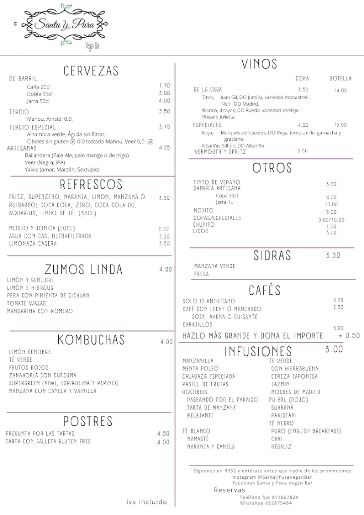 Menu_Santa y pura Vegan Bar_Sagra_image_1