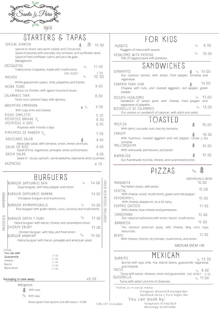 Menu_Santa y pura Vegan Bar_Sagra_image_2