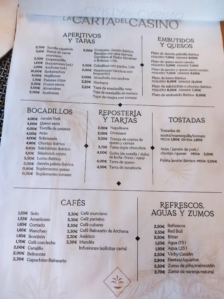 Menu_Bar Casino - Balneario de Archena_Archena_image_2