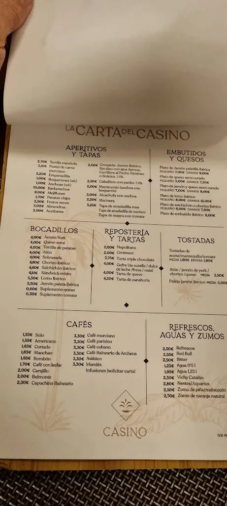 Menu_Bar Casino - Balneario de Archena_Archena_image_4