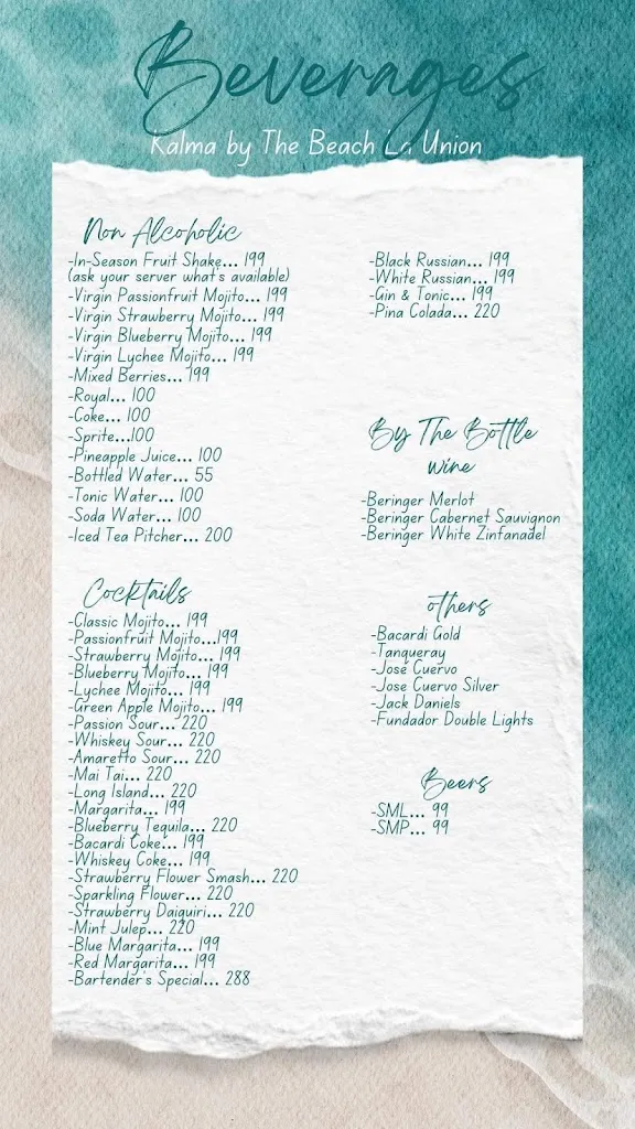 Menu_KALMA By The Beach La Union Restaurant Beach Bar & Cafe_La Unión_image_1