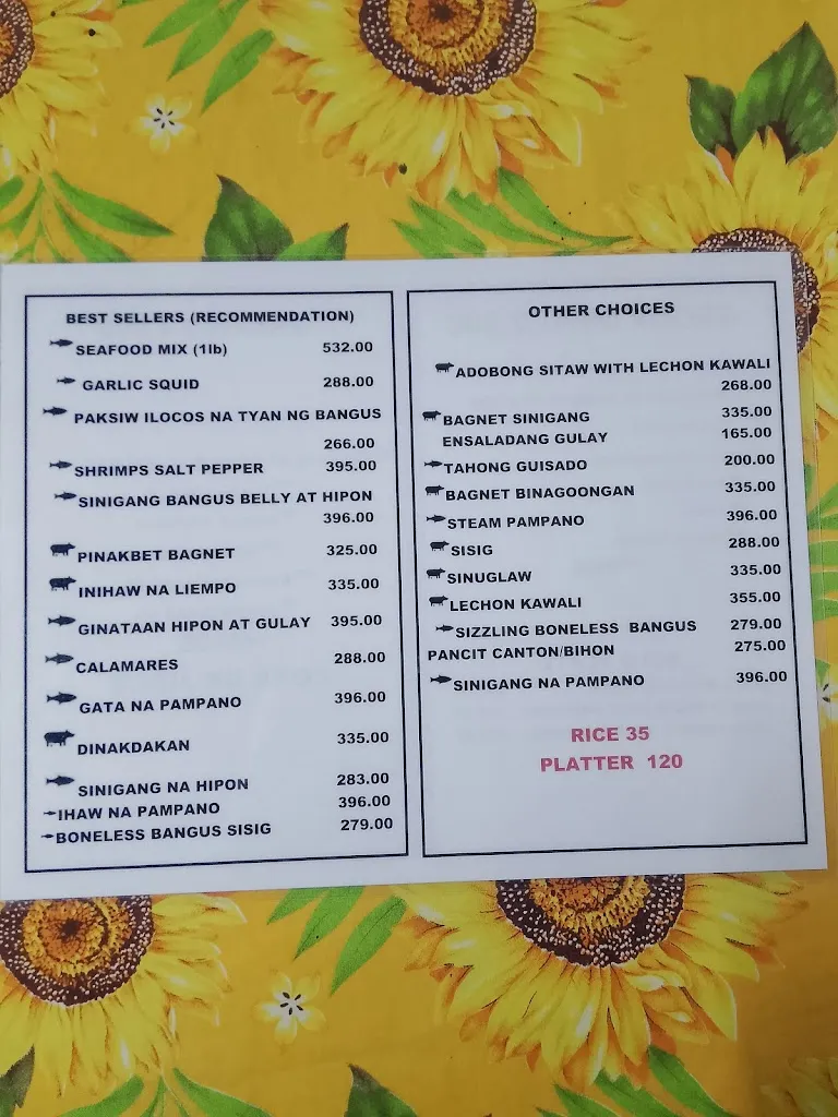 Menu_Patio del Sol Seafood Restaurant_La Unión_image_1