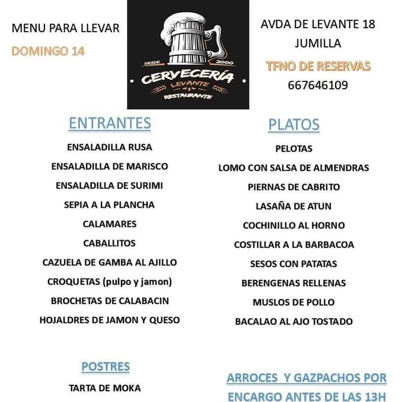 Menu_Restaurante Cervecería Levante Jumilla_Jumilla_image_1