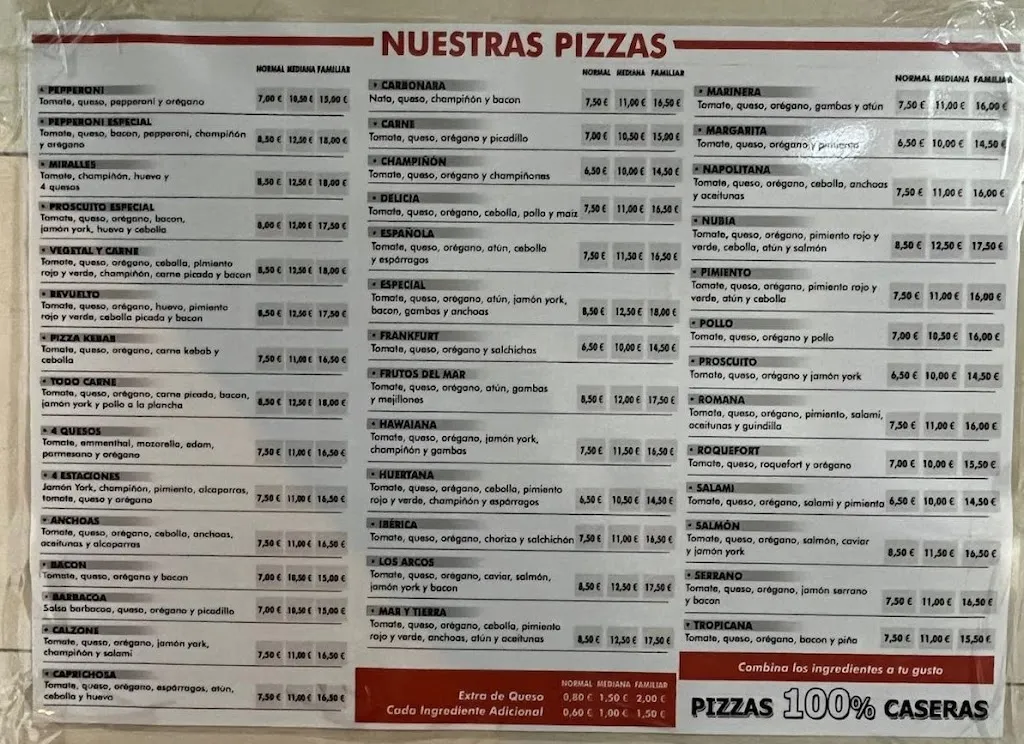 Menu_Pizzería Los Arcos - Redován_Redován_image_1
