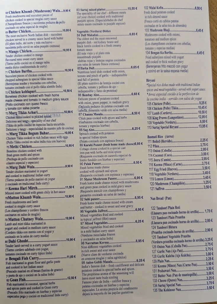 Menu_Sartaj Indian Restaurant_Mazarrón_image_3