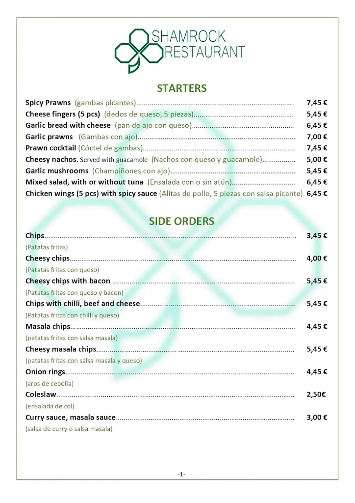 Menu_Shamrock Bar & Restaurant_Torre-Pacheco_image_1