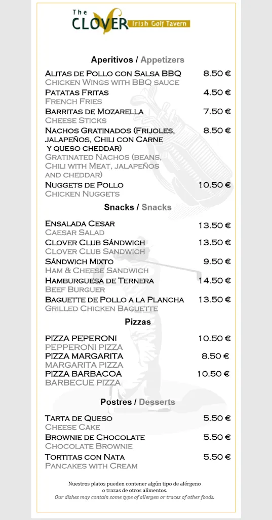 Menu_The Clover Irish Golf Tavern_Torre-Pacheco_image_1