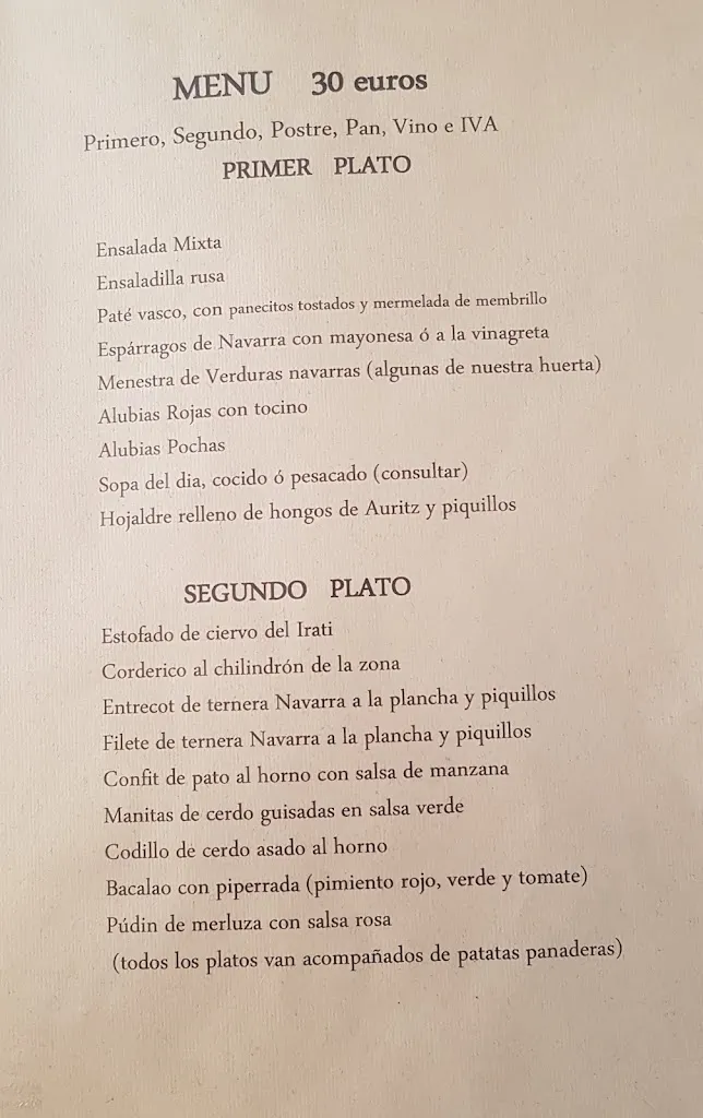 Menu_RESTAURANTE - TXIKI POLIT - CASA RURAL_Auritz/Burguete_image_2