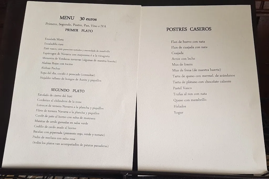 Menu_RESTAURANTE - TXIKI POLIT - CASA RURAL_Auritz/Burguete_image_4