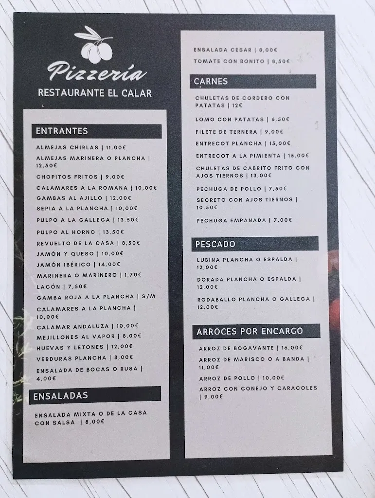 Menu_Restaurante El Calar Pizzeria Arroceria Casi 33 años al servicio_Pilar de la Horadada_image_2