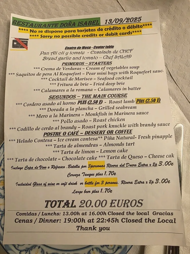 Menu_Restaurante Doña Isabel_San Miguel de Salinas_image_1