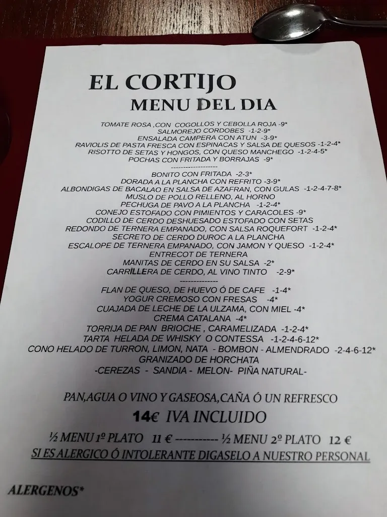 Menu_HOSPEDERIA - RESTAURANTE EL CORTIJO_Fustiñana_image_1