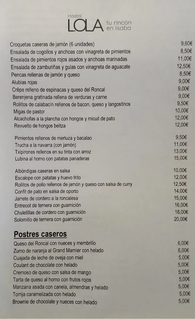 Menu_Hostal Lola - Restaurante_Isaba/Izaba_image_1