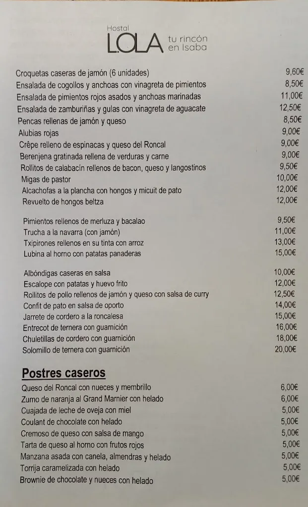 Menu_Hostal Lola - Restaurante_Isaba/Izaba_image_2