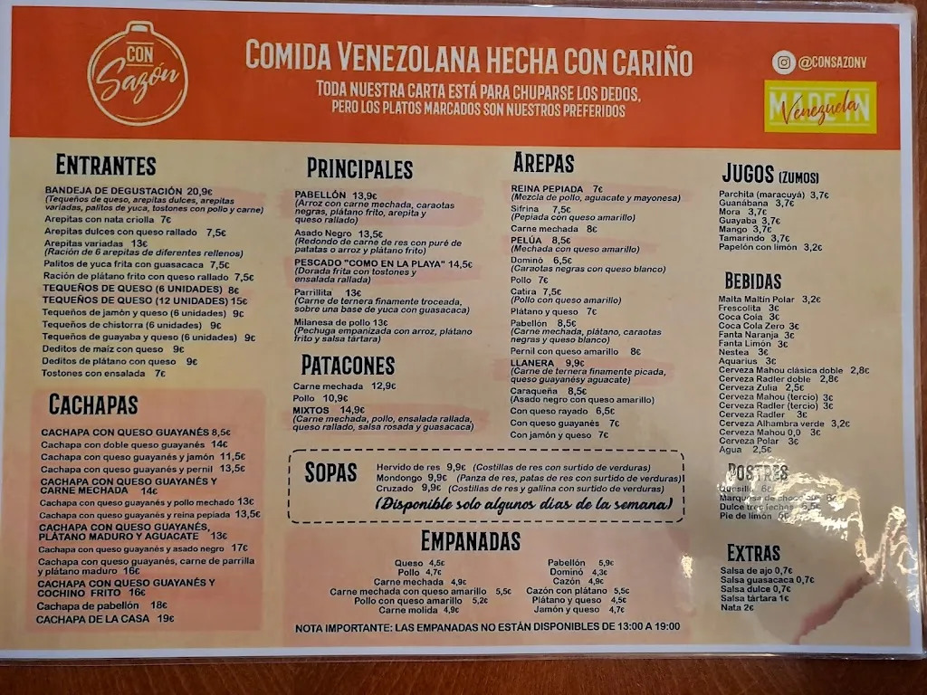 Menu_Con Sazón O' Donnell - Restaurante venezolano en Madrid_Marañón_image_3
