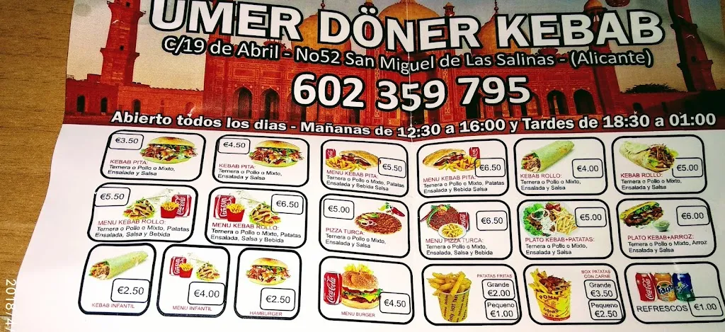 Menu_Umar Doner Kebab_San Miguel de Salinas_image_3