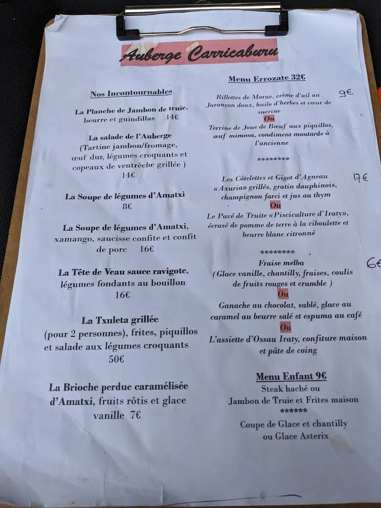 Menu_Auberge Carricaburu_Luzaide/Valcarlos_image_2