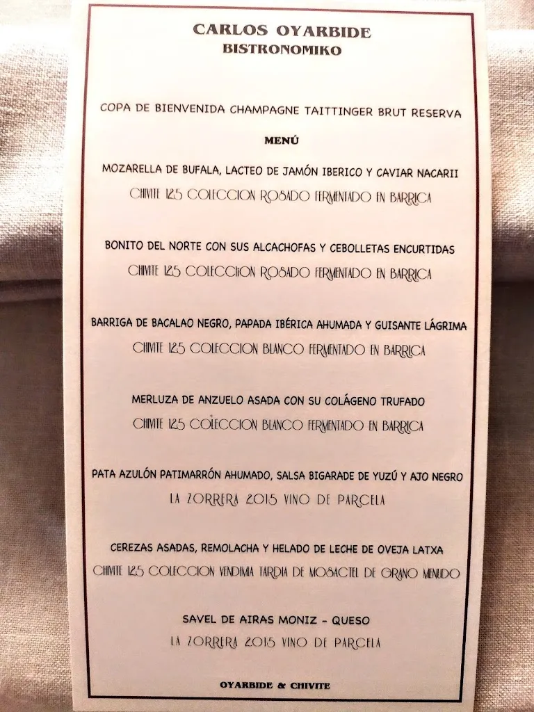 Menu_Carlos Oyarbide Bistronomiko_San Adrián_image_1