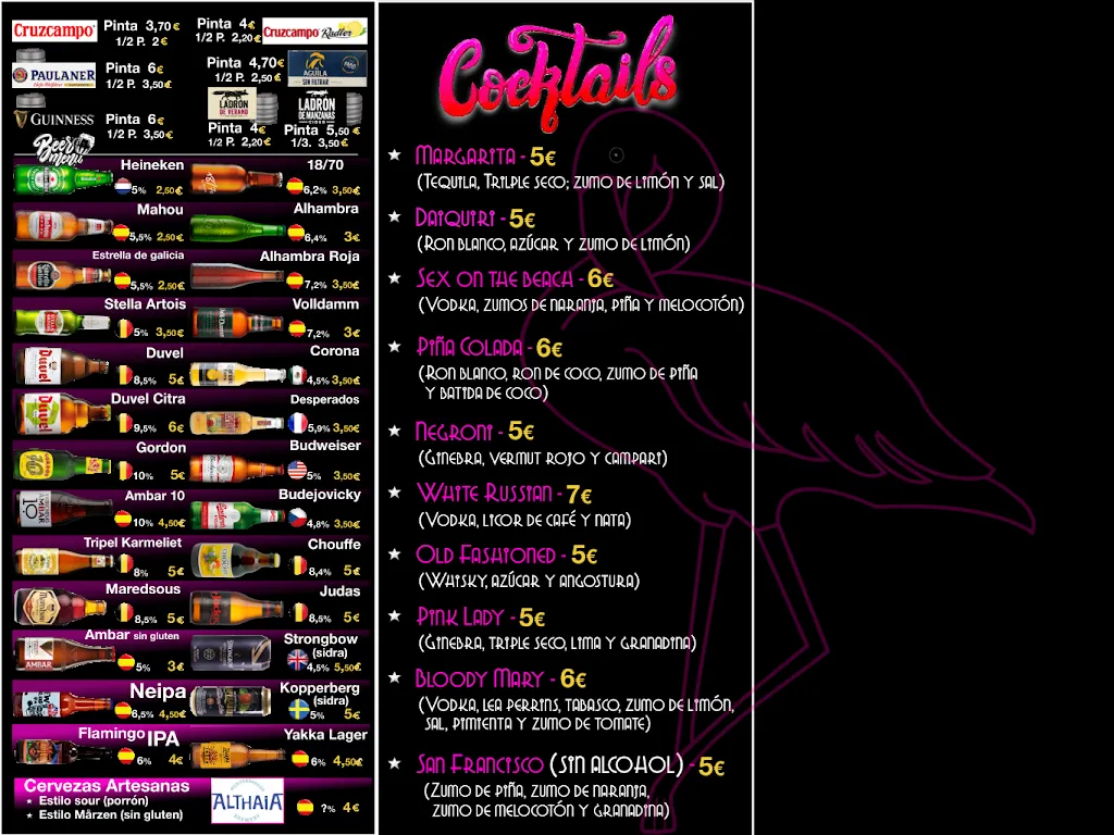 Menu_Flamingo English Bar_Sant Joan dAlacant_image_1