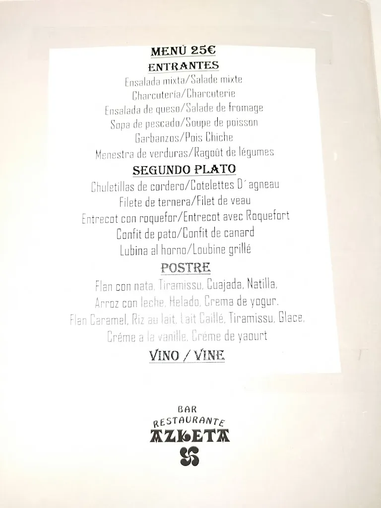 Menu_Bar restaurante Azketa_Urdazubi/Urdax_immagine_1