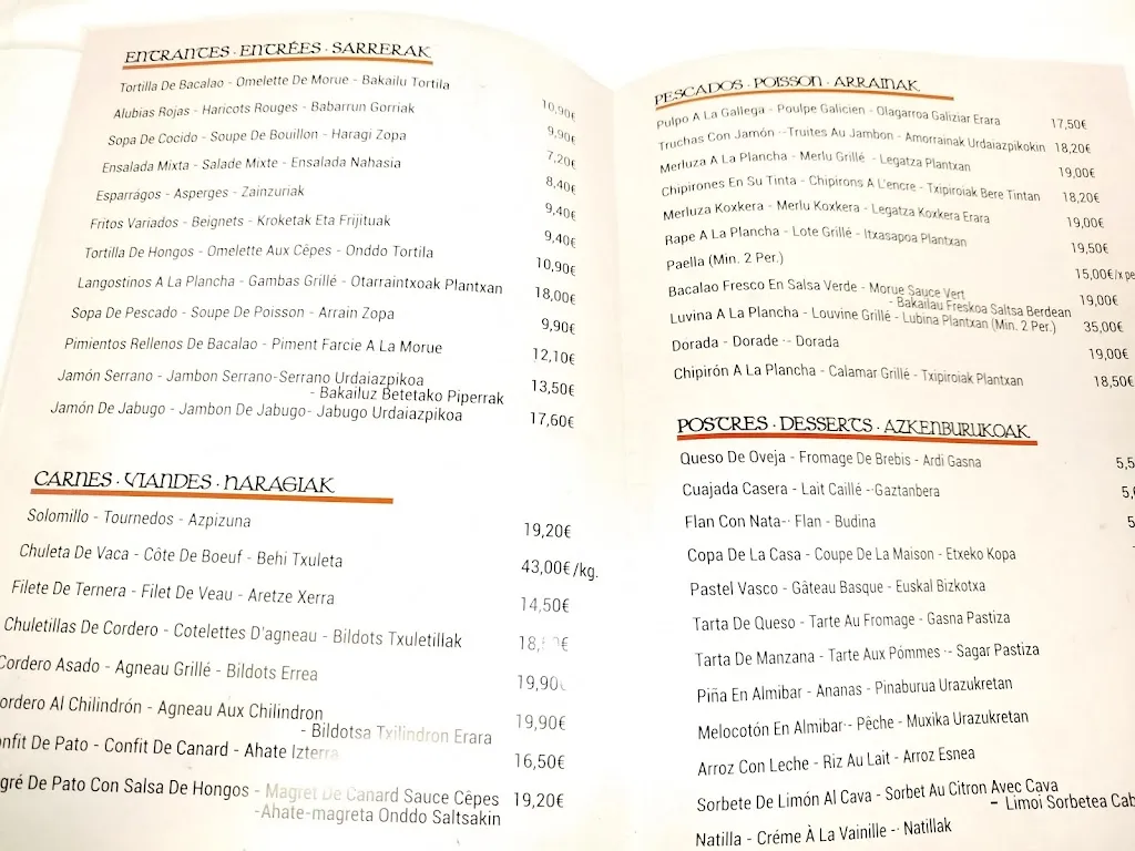 Menu_Bar restaurante Azketa_Urdazubi/Urdax_immagine_2