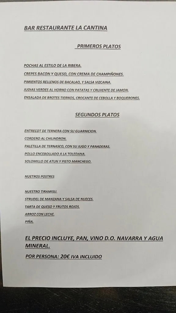 Menu_Bar Restaurante La Cantina_Tudela_immagine_1