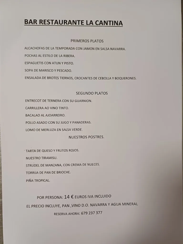 Menu_Bar Restaurante La Cantina_Tudela_immagine_3