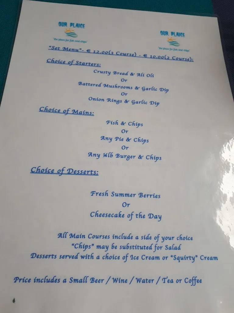 Menu_Our Plaice Traditional fish And chip Restaurant_San Fulgencio_image_2
