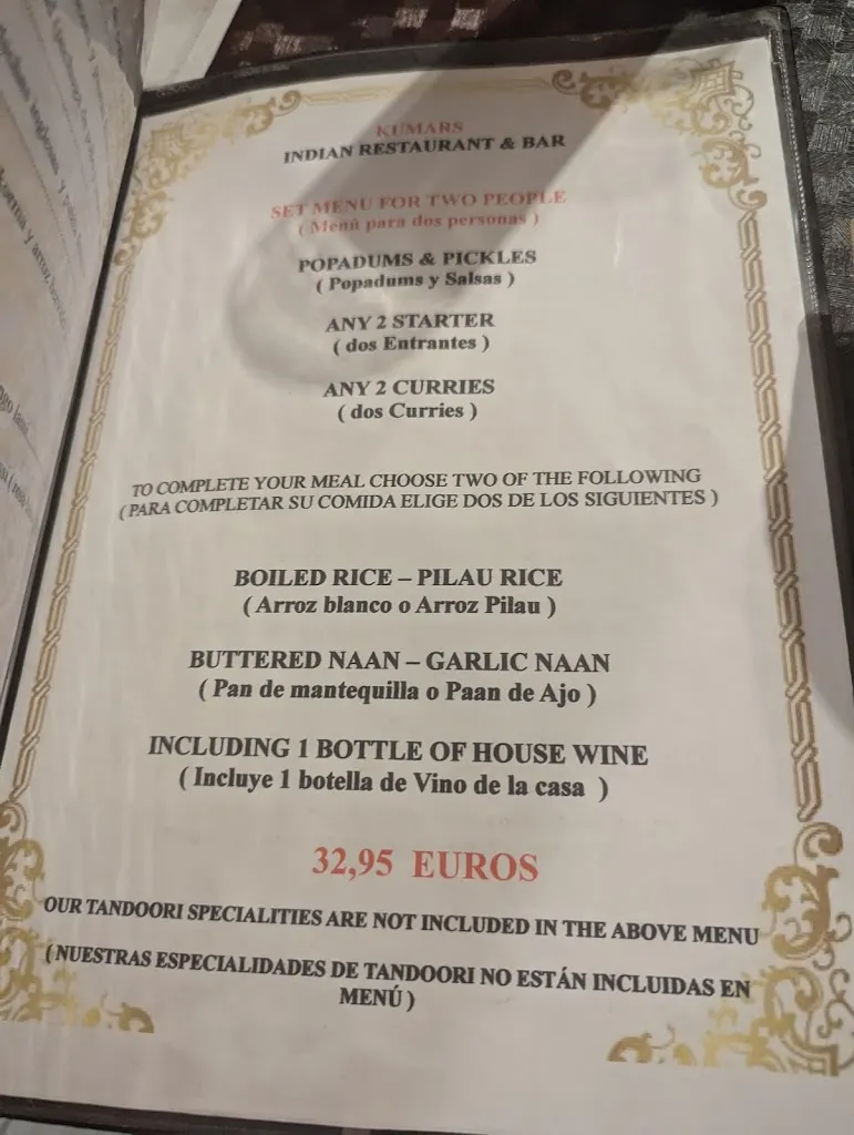 Menu_kumars indian resturant_San Fulgencio_image_2