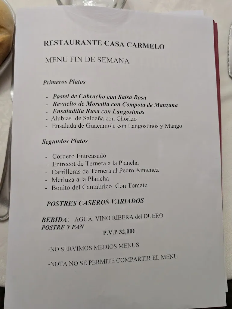 Menu_Restaurante Casa Carmelo_Bustillo de la Vega_image_1