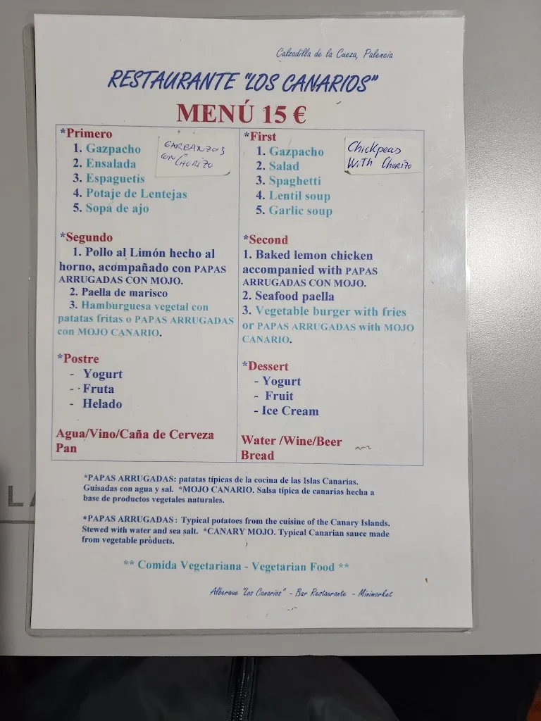 Menu_CANARIOS, BAR_Cervatos de la Cueza_image_1