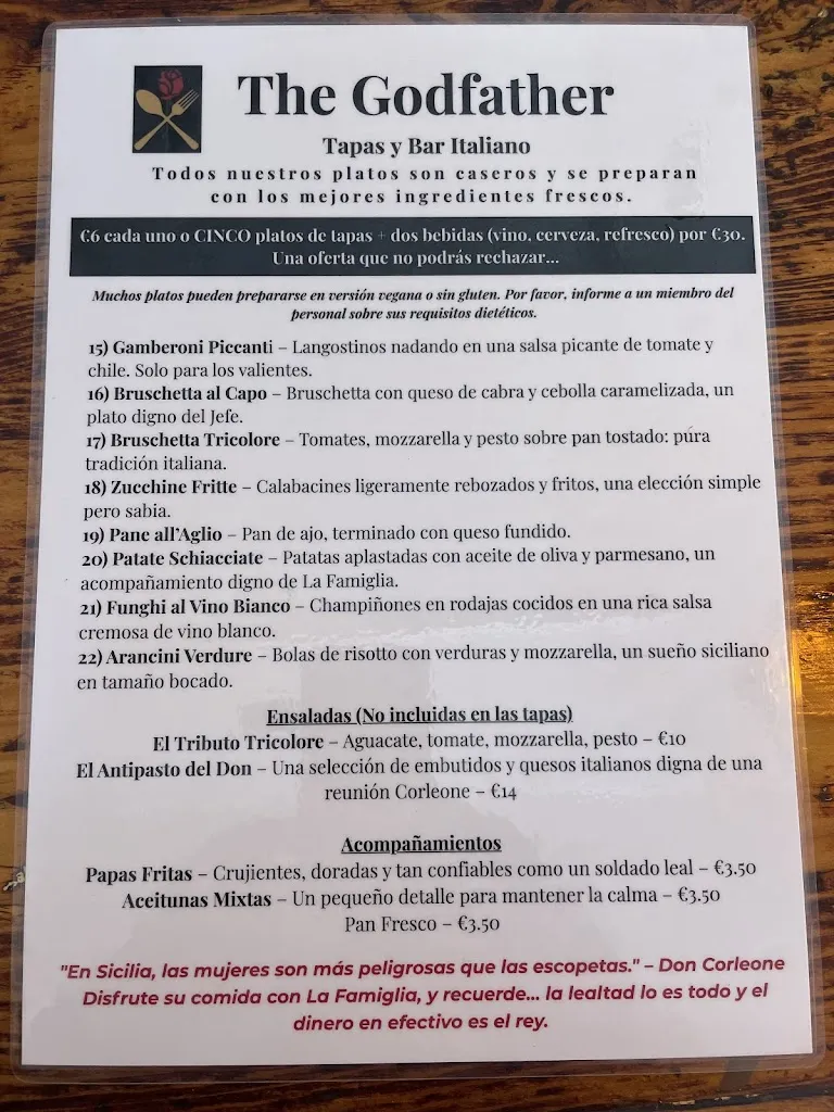 Menu_The Godfather Bar_Población de Arroyo_image_3